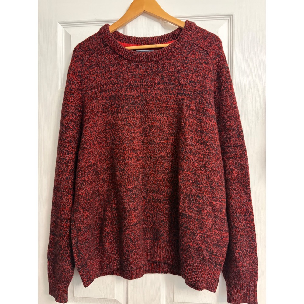 Lands' End Sweater XL Women Heavy Red Black Marled Wool Blend Raglan Pullover